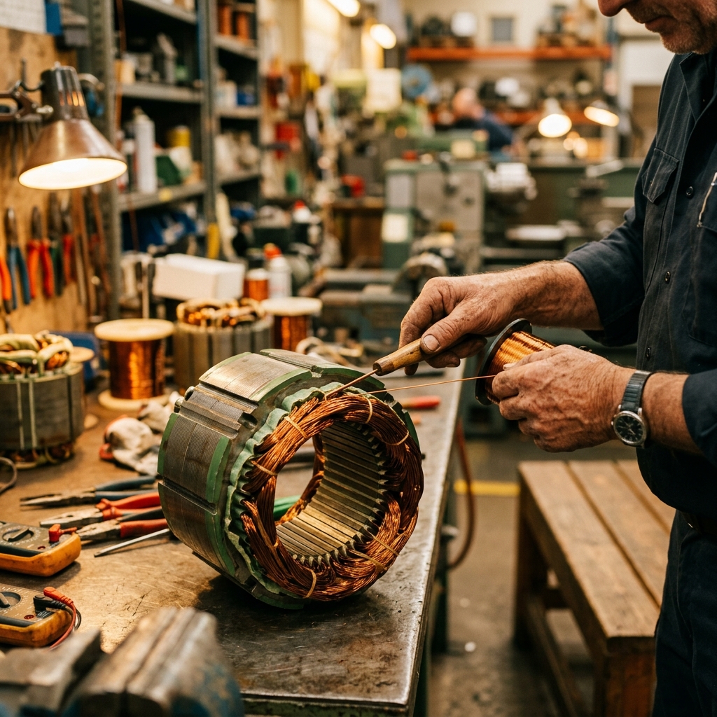 Skilled technician repairing an industrial electric motor